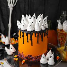 Meringue Ghosts Halloween Cake